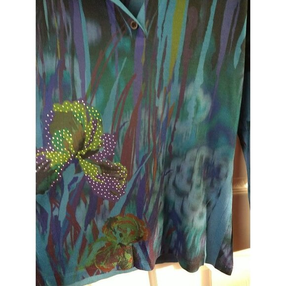 Vintage Suzie Long Sleeve Blue V Neck Artsy Top. Size M - Picture 3 of 10